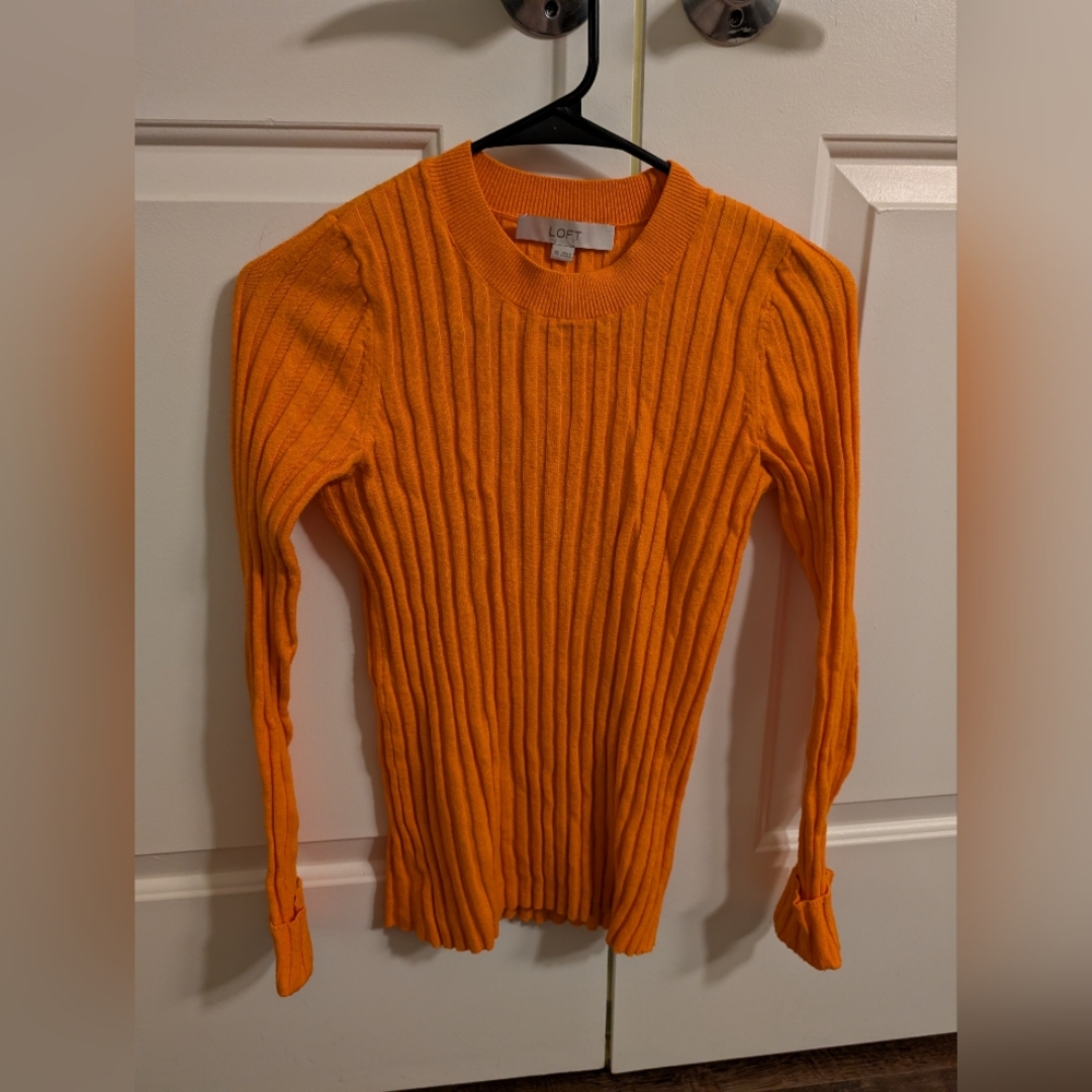 LOFT Vibrant Orange Ribbed Crew Neck Sweater